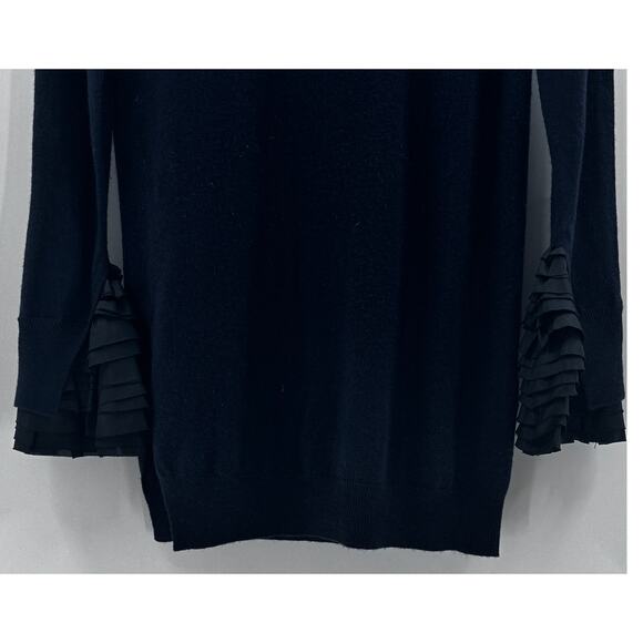 3.1 Philip Lim Designer Coquette Navy Blue Black Ruffle Cuff Sweater Small Round - Picture 7 of 12